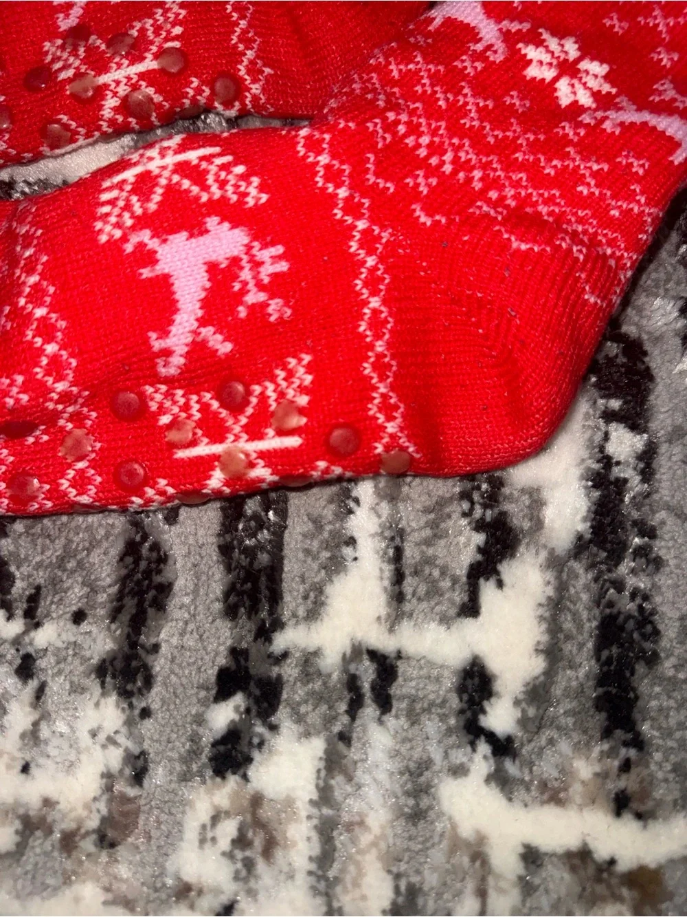 Cozy Red Holiday Reindeer Slipper Socks